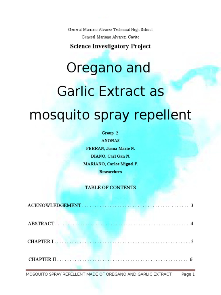 oregano as mosquito repellent research paper chapter 1