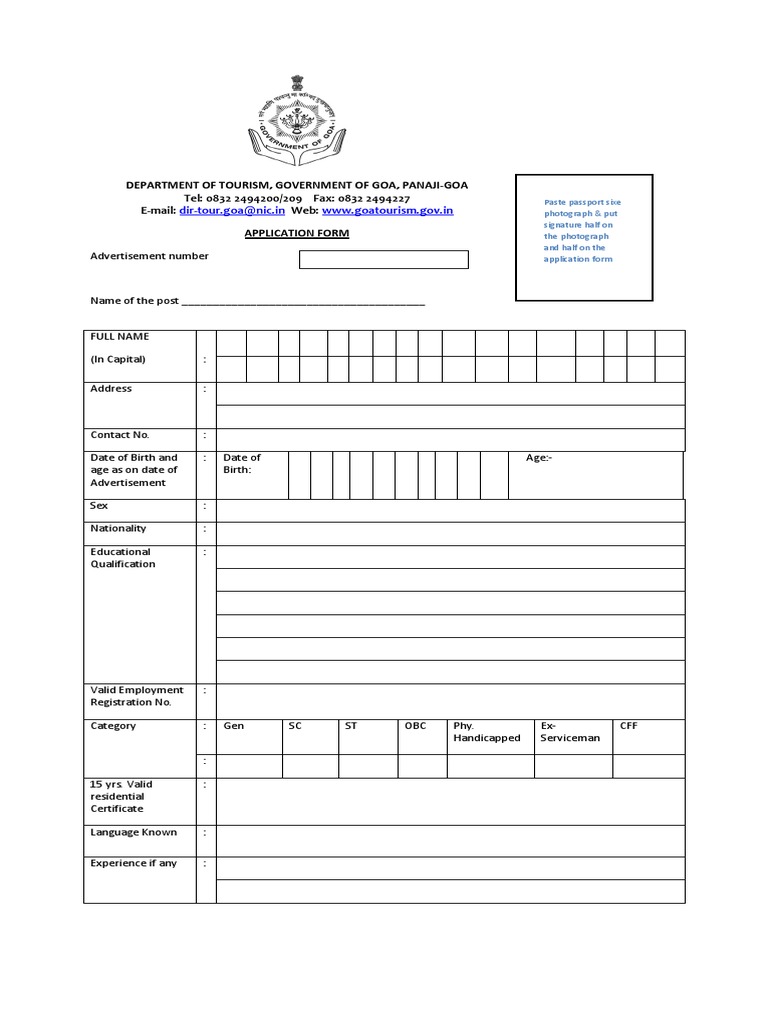 Department of Tourism, Government of Goa, Panaji-Goa Tel: 0832 2494200/ ...