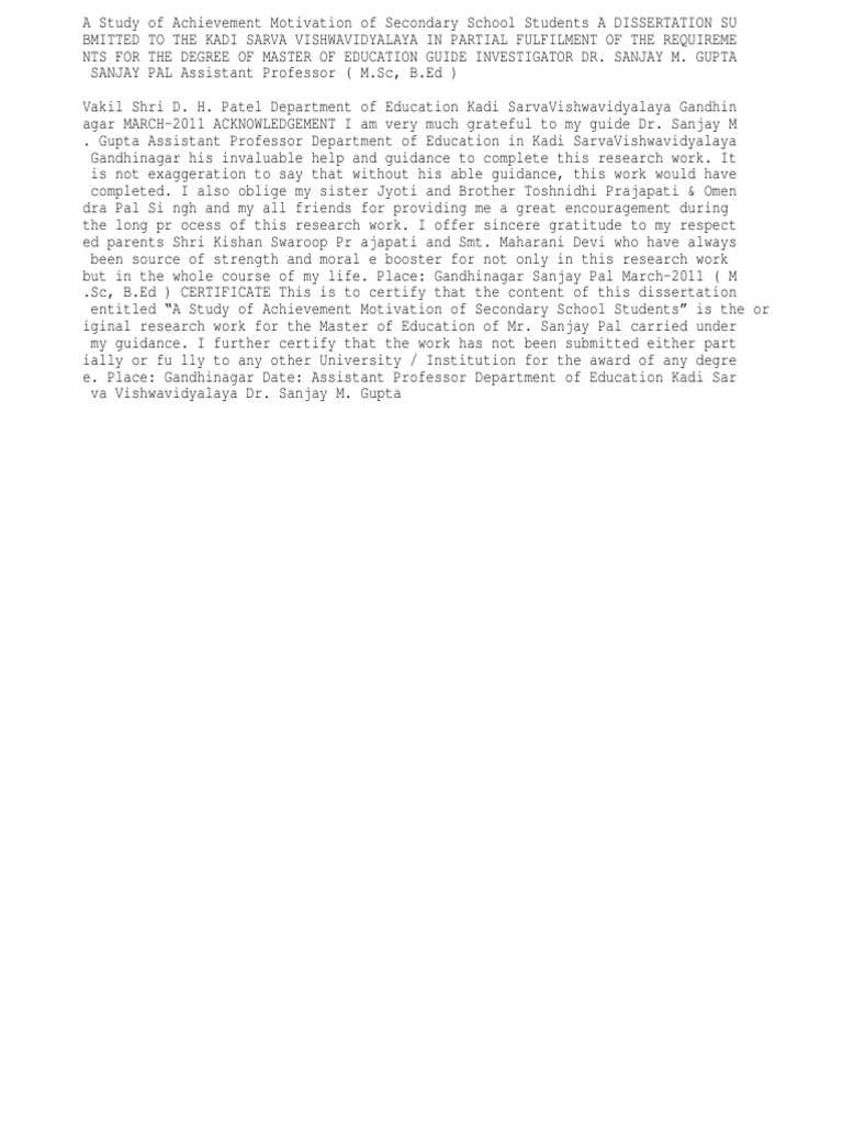 A Study of Achievement Motivation of Secondary School Students | PDF ...