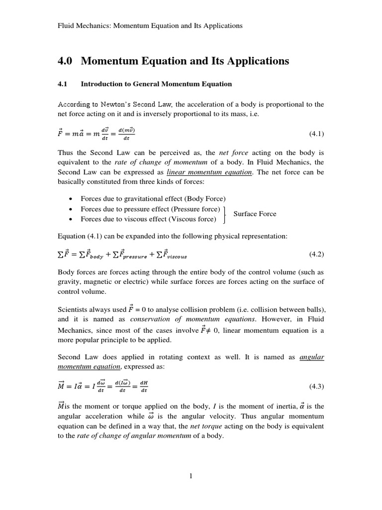 Momentum Equation and Its Applications | PDF | Momentum | Force