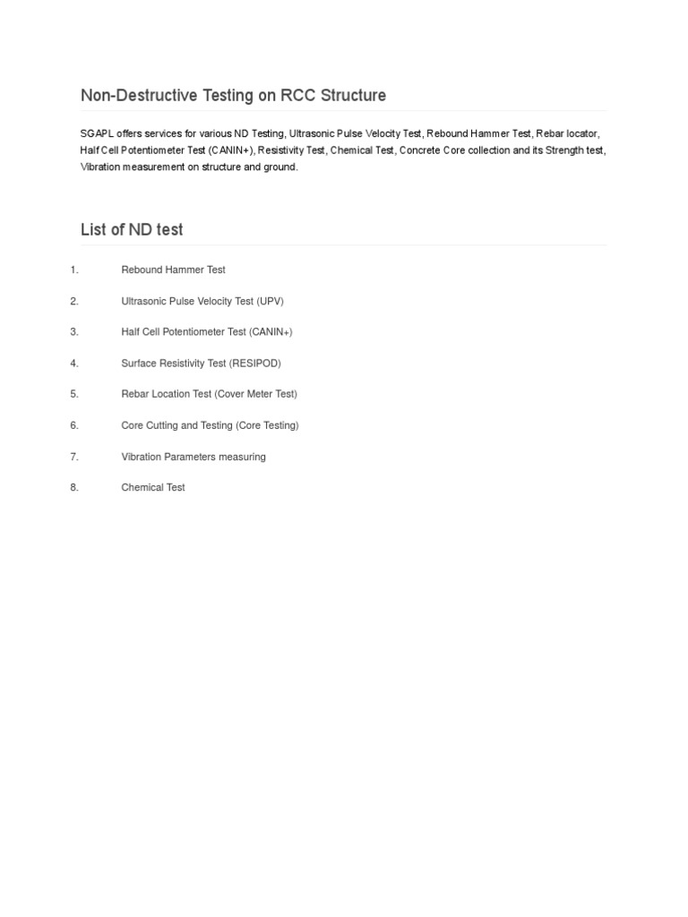 Non-Destructive Testing On RCC Structure | PDF | Engineering | Building ...