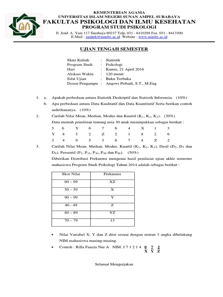Soal Uts Statistik 2016