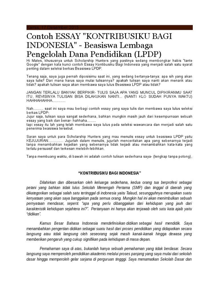 Contoh Essay Yang Baik Dan Benar Materi Pelajaran 6