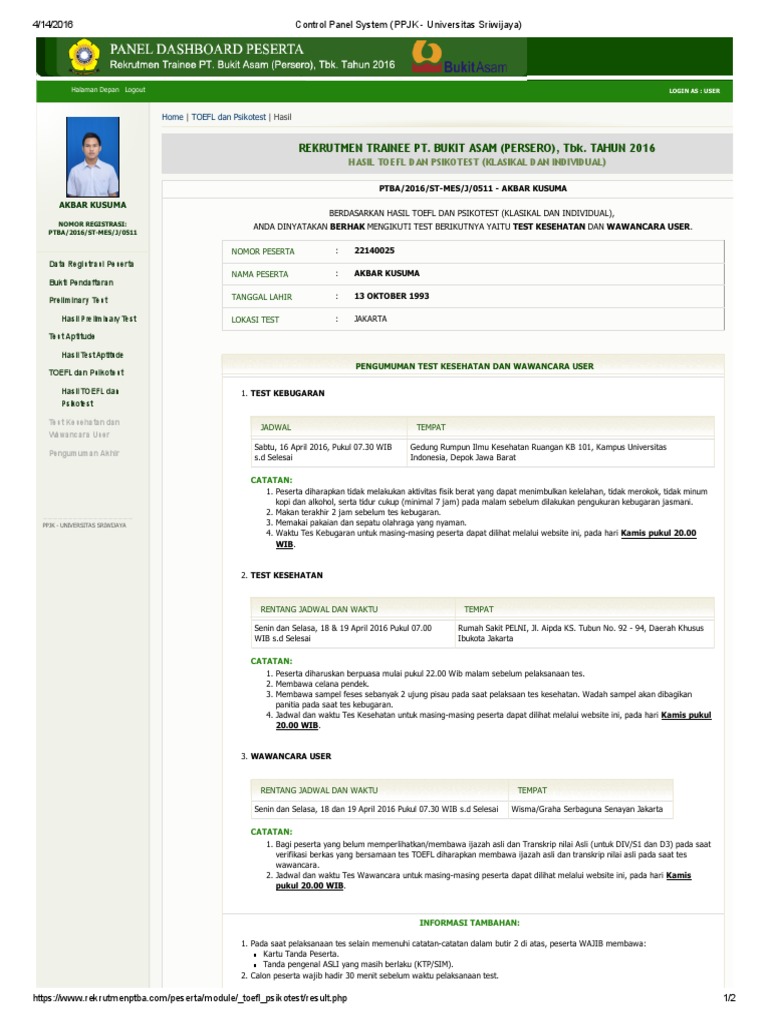 Tes Kesehatan Bukit Asam