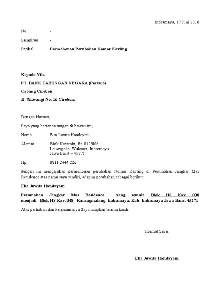 Contoh Surat Permohonan Pindah Alamat Rumah  Kumpulan Contoh Surat