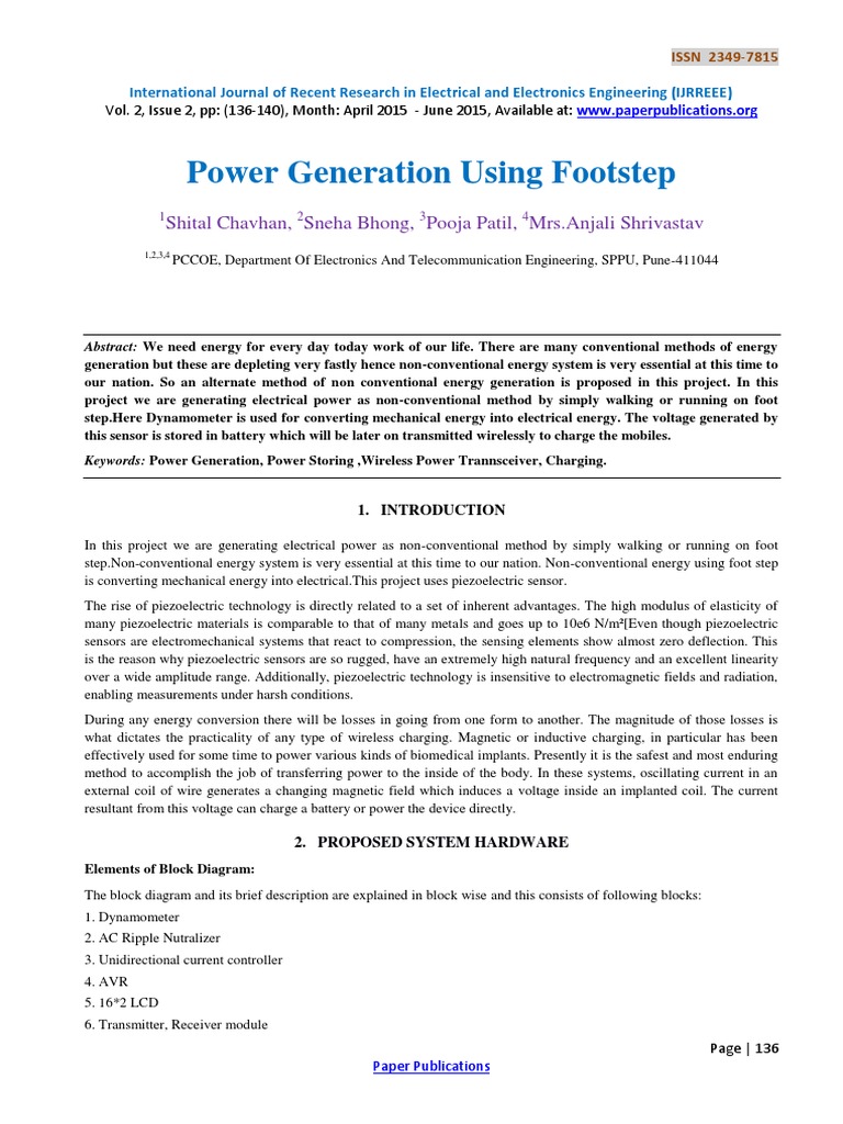 Footstep Power Generation System | PDF | Electric Motor | Direct Current