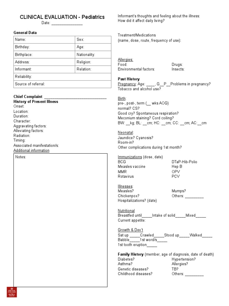 Clinical Evaluation Pediatrics General Data PDF Urinary Incontinence Health Sciences