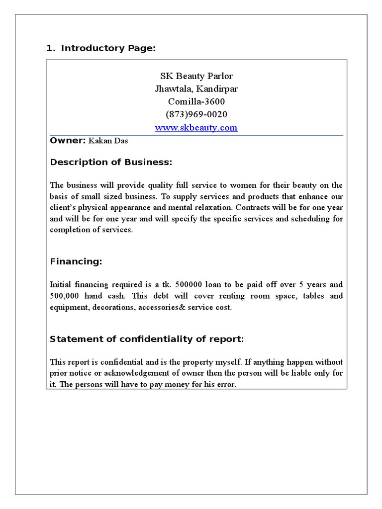 Business Plan Foe Beauty Parlour PDF Coffeehouse Expense