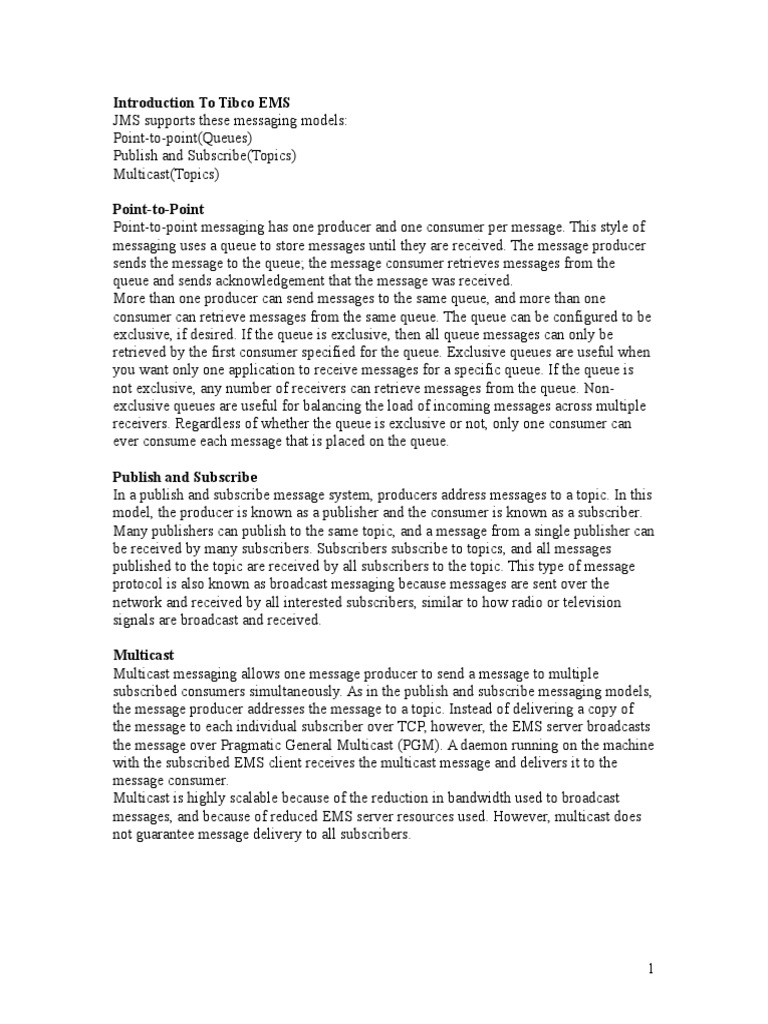 Overview of TIBCO EMS Messaging Models | PDF | Server (Computing ...