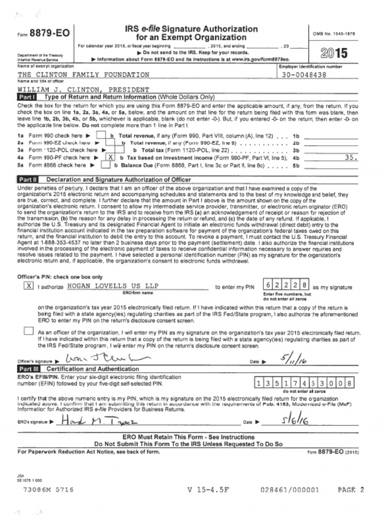 Clinton Family Foundation 2015 Form 990 Family Society