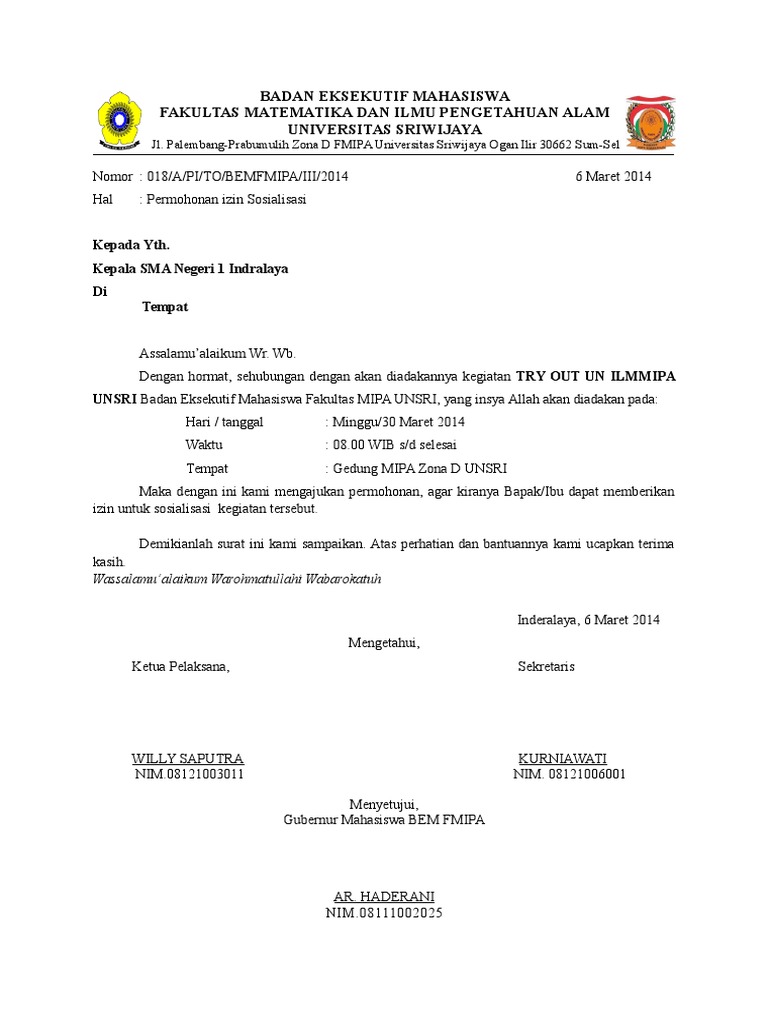 Surat Izin Sosialisasi Ke Sekolah