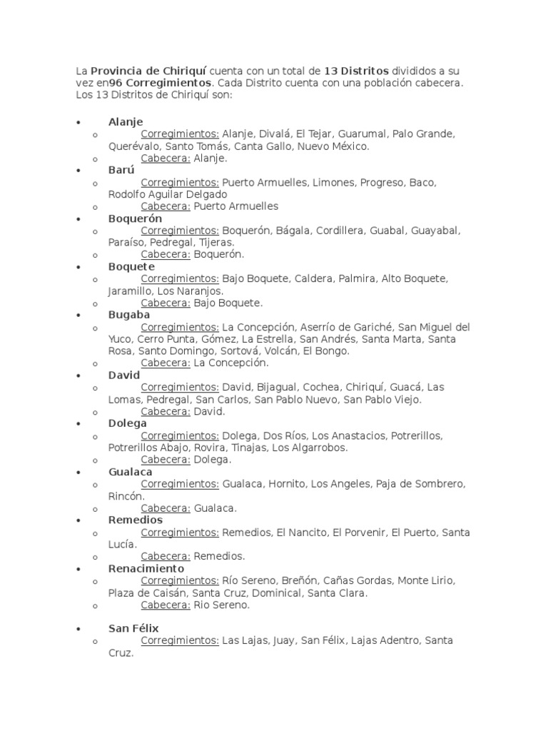 Division Politica de Chiriqui PDF Naturaleza