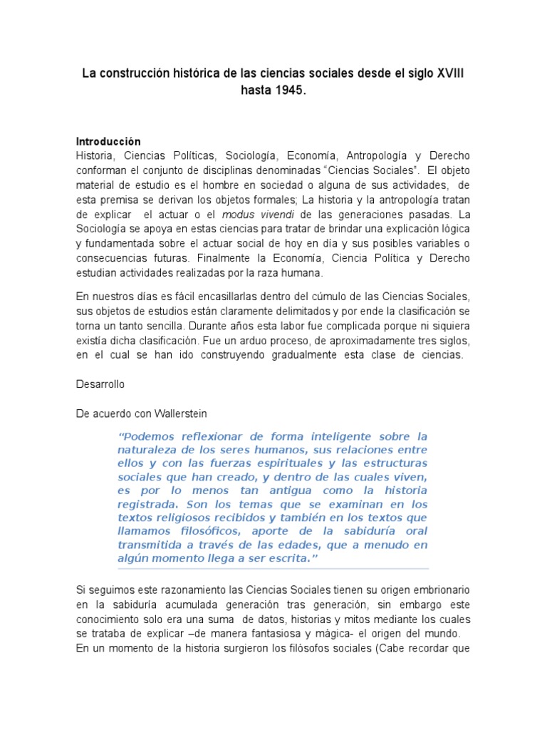 La Construcción Histórica de Las Ciencias Sociales Desde
