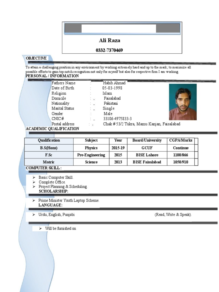 Ali Raza CV: Physics Graduate Resume | PDF