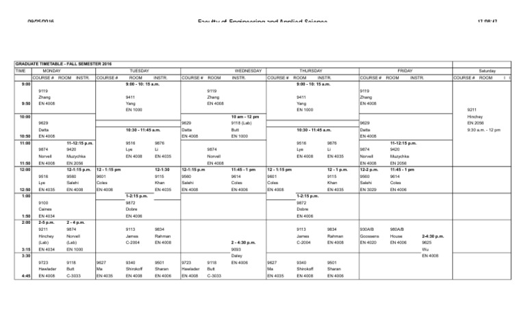Fall 2016 Graduate Timetable | PDF