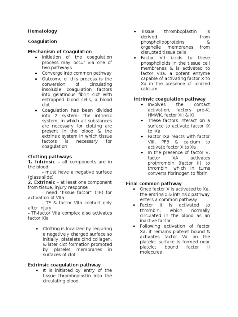 Hematology Coagulation Mechanism of Coagulation | PDF | Coagulation ...
