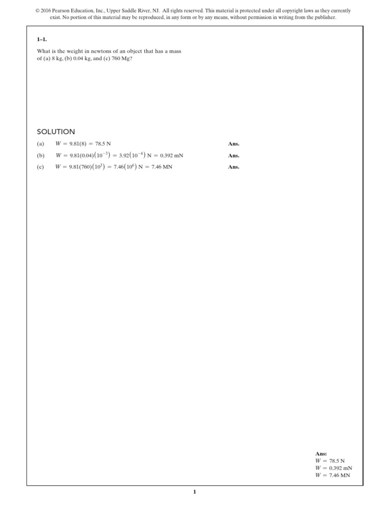Mechanical Engineering: Statics. Chapter 1 Solutions | PDF | Kilogram ...