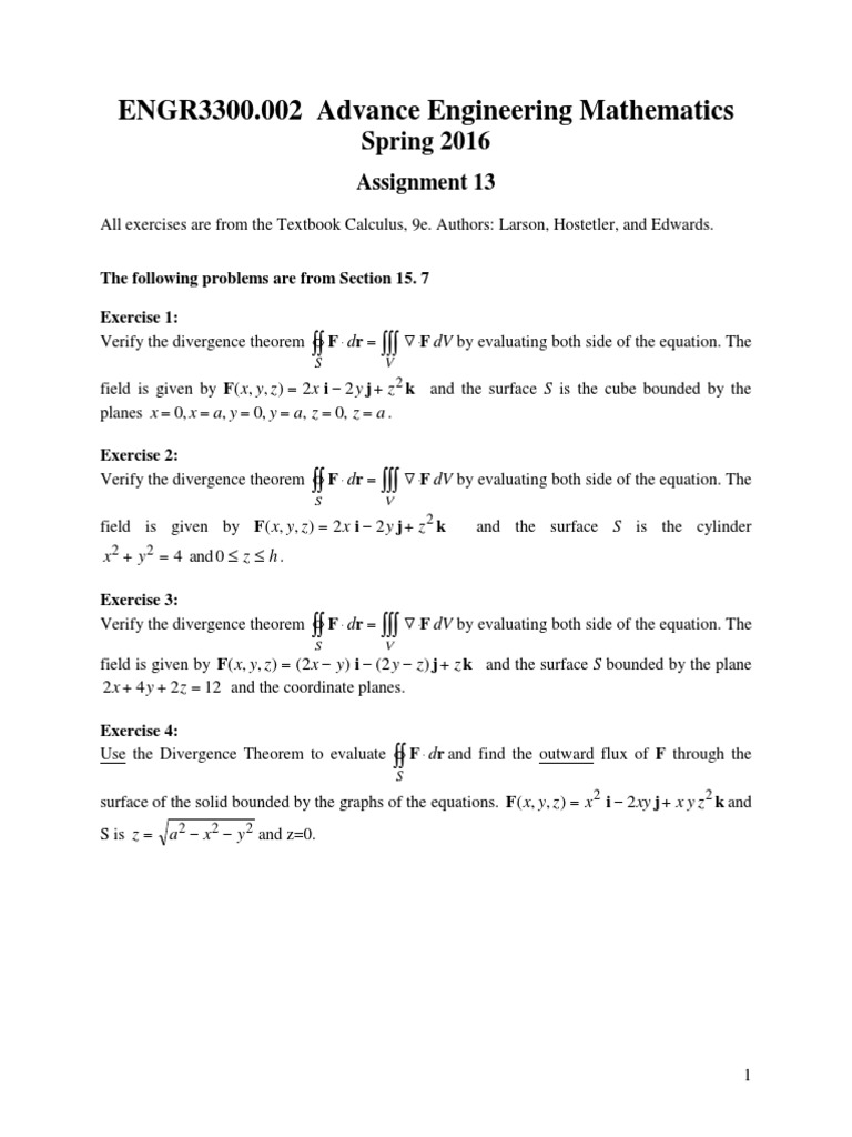 Divergence Theorem Exercises in Engineering | PDF | Teaching Methods ...
