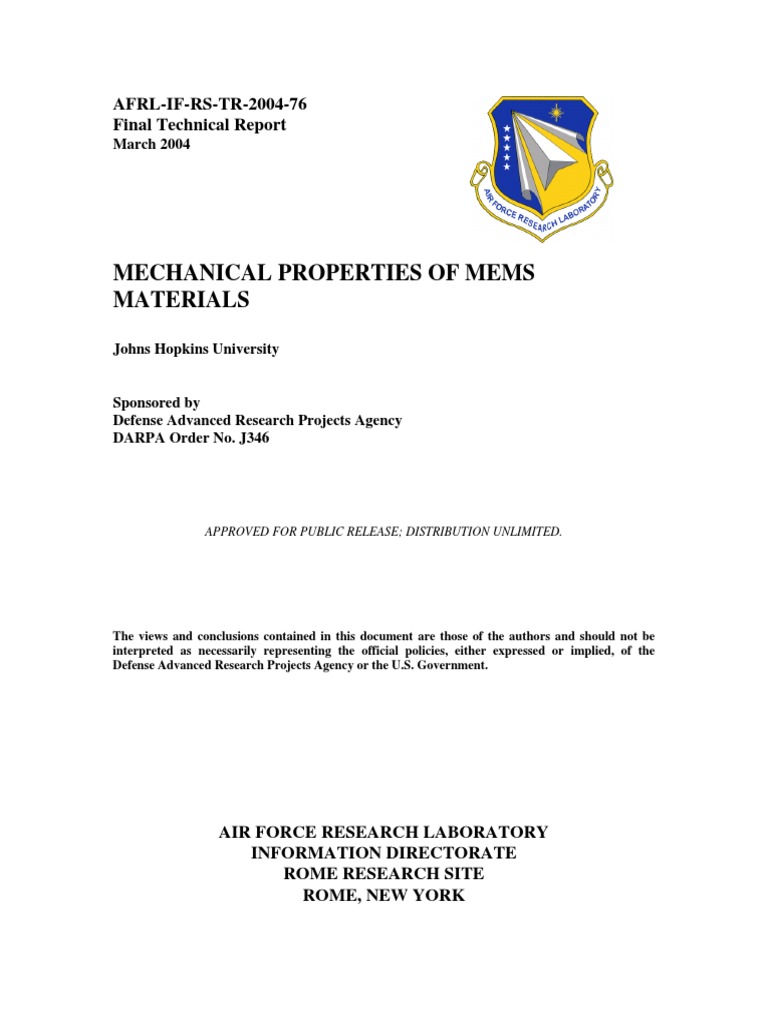 Mechanical Properties of MEMS Materials | PDF | Strength Of Materials ...