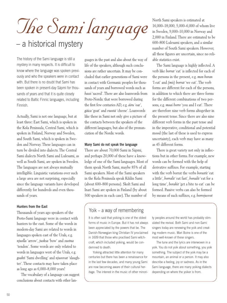 The Sami Language A Historical Mystery PDF Sami People Linguistics