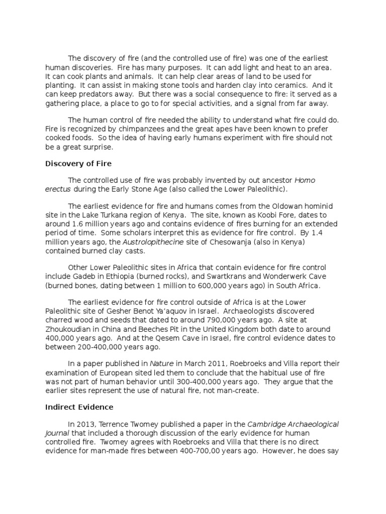 Discovery of Fire: Erectus During The Early Stone Age (Also Called The ...