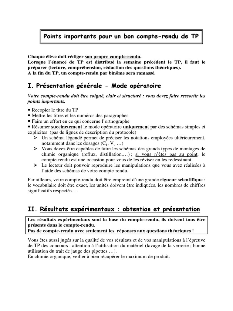 Conseils Compte Rendu TP | PDF | Lecture (Processus) | Chimie Conseils Compte Rendu TP | PDF | Lecture (Processus) | Chimie