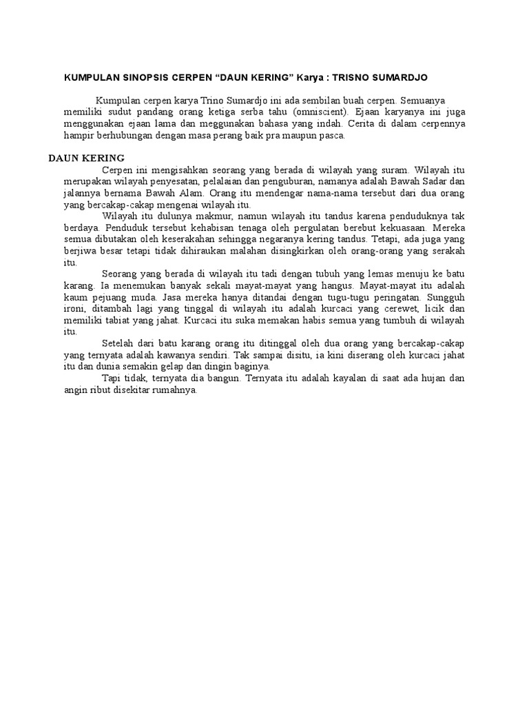Kumpulan Sinopsis Cerpen