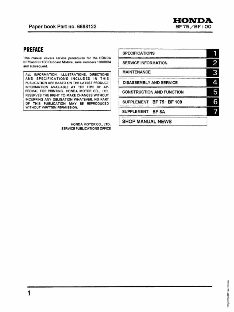 Honda BF75 BF100 Outboards Service Manual | PDF | Ignition System | Engines
