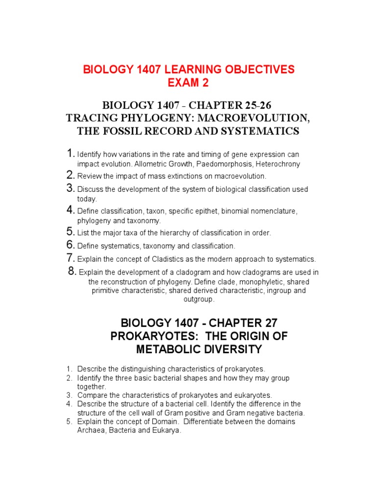 Biology 1407 Exam 2 Study Guide | PDF | Bacteria | Prokaryote