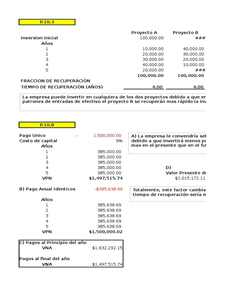 Ejercicios de Valor Presente Neto Resueltos | PDF | Valor presente neto ...