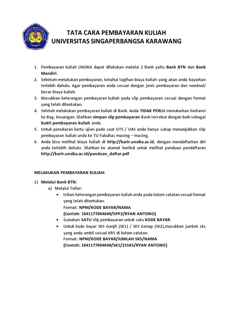 Cara Bayar Kuliah Unsika Pdf