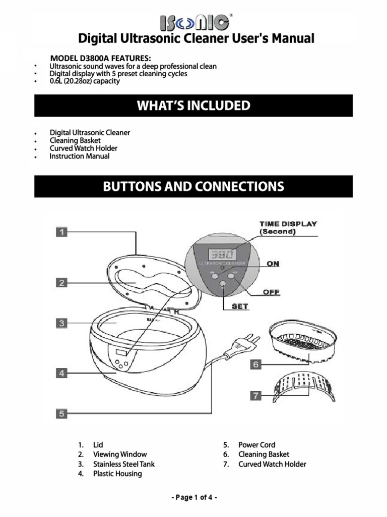 Ultrasonic Cleaner User's Manual PDF Jewellery Watch