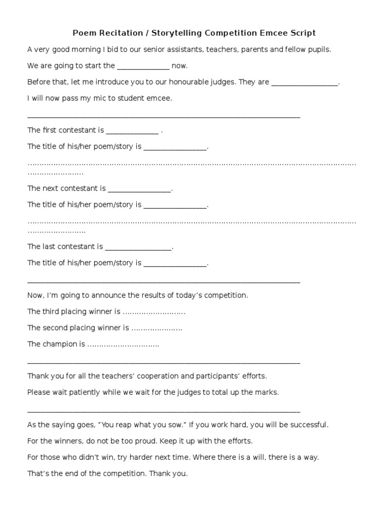 Storytelling Competition Emcee Script | PDF