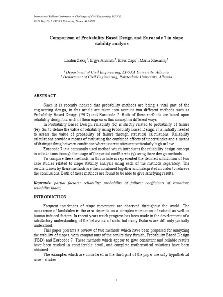 Comparison of Probability Based Design and Eurocode 7 in Slope ...