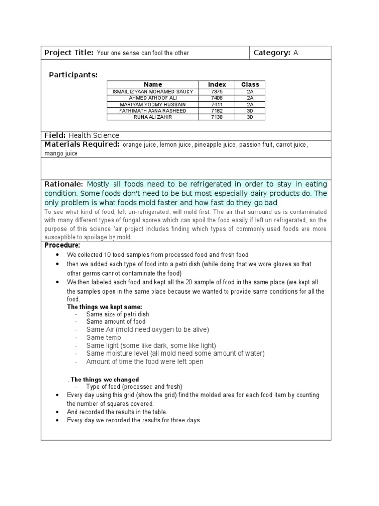 Project Title: Category: A Participants: Name Index Class | PDF | Wellness