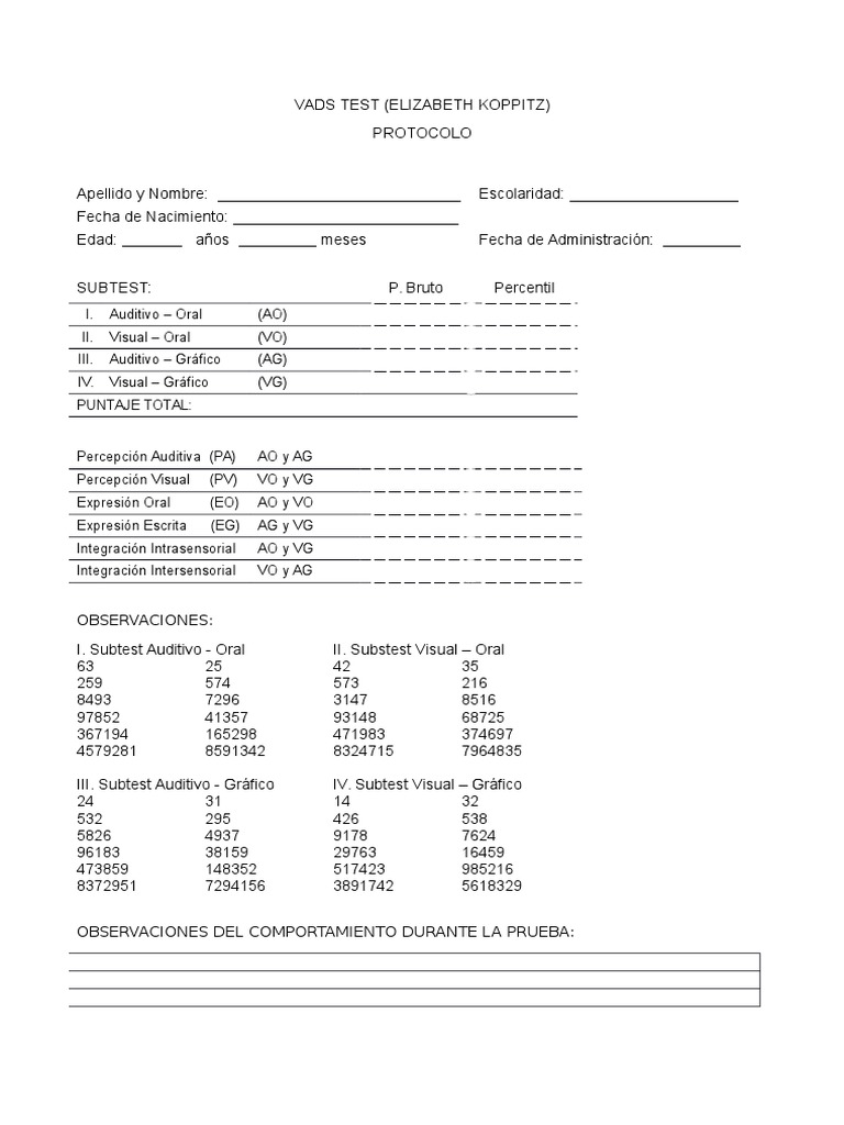 Protocolo Test VADS de Koppitz | PDF | Artes del Lenguaje y ...