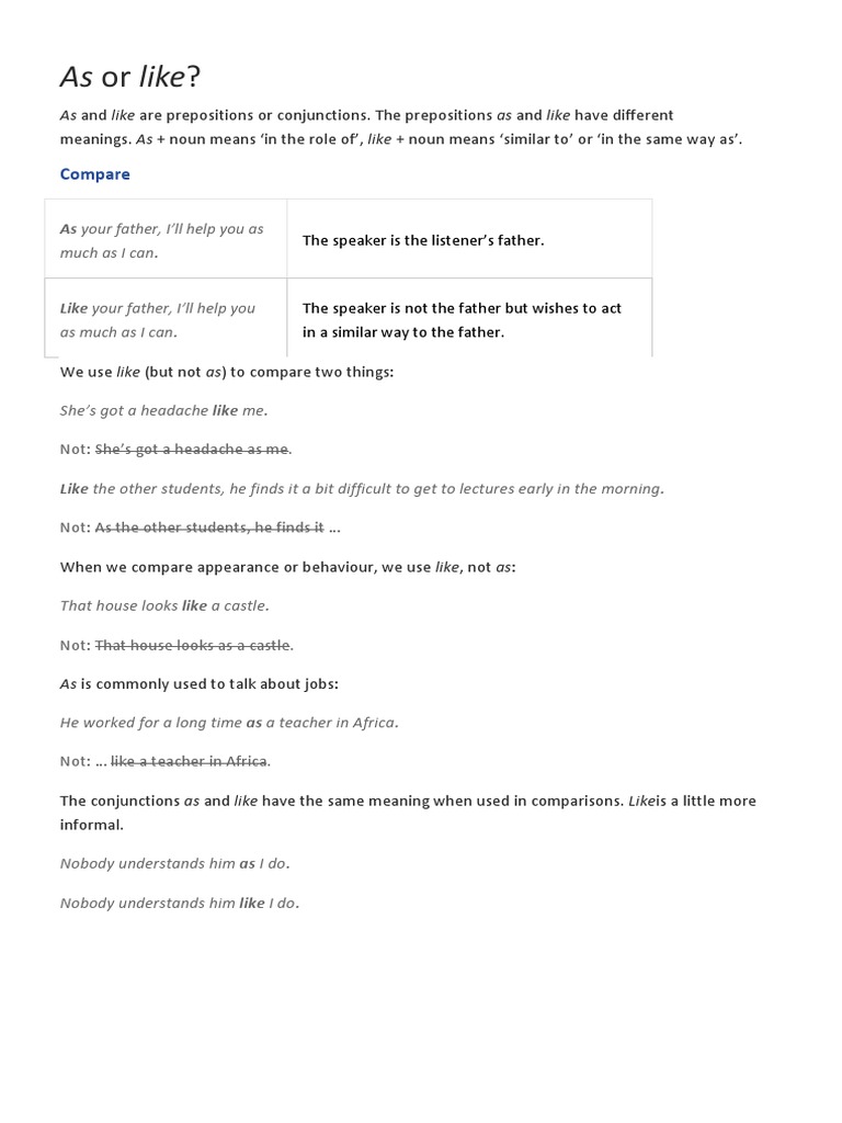 Understanding 'As' vs 'Like' Usage | PDF | Linguistic Morphology ...