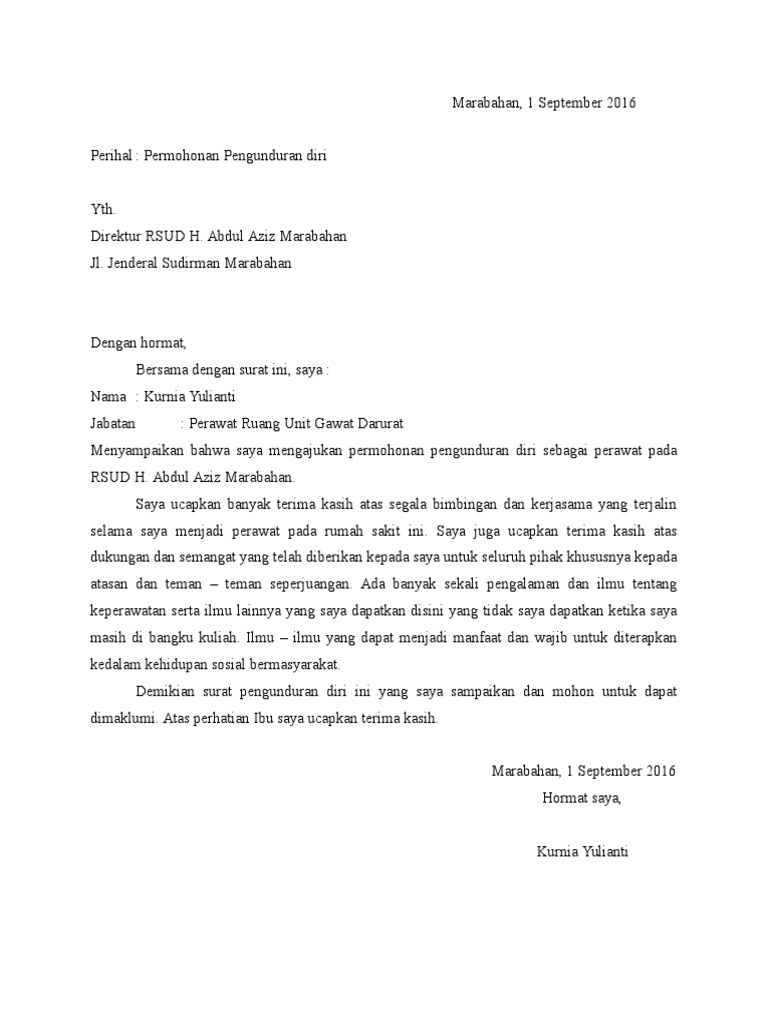 Contoh Surat Resign In English