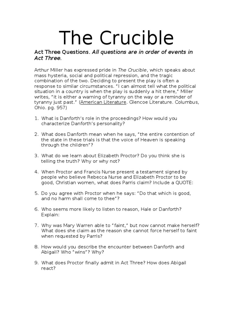 the crucible act 3 critical thinking questions