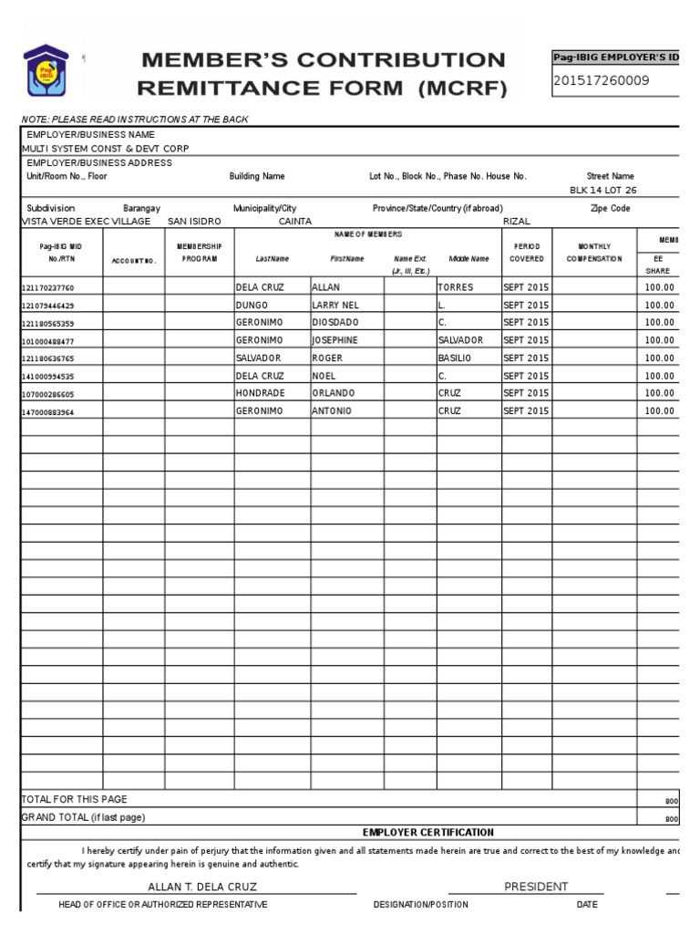 Pag-IBIG Employer Remittance Form Excel | PDF | Finance & Money Management