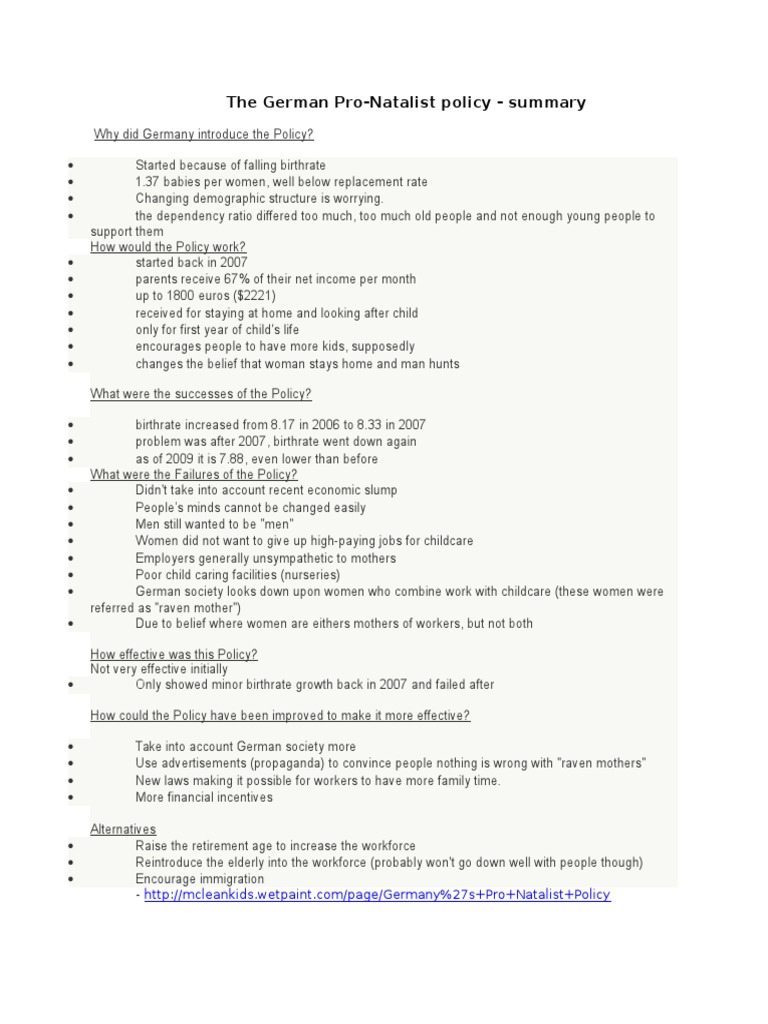 germany pro natalist policy Birth Rate Germany Free 30day Trial Scribd