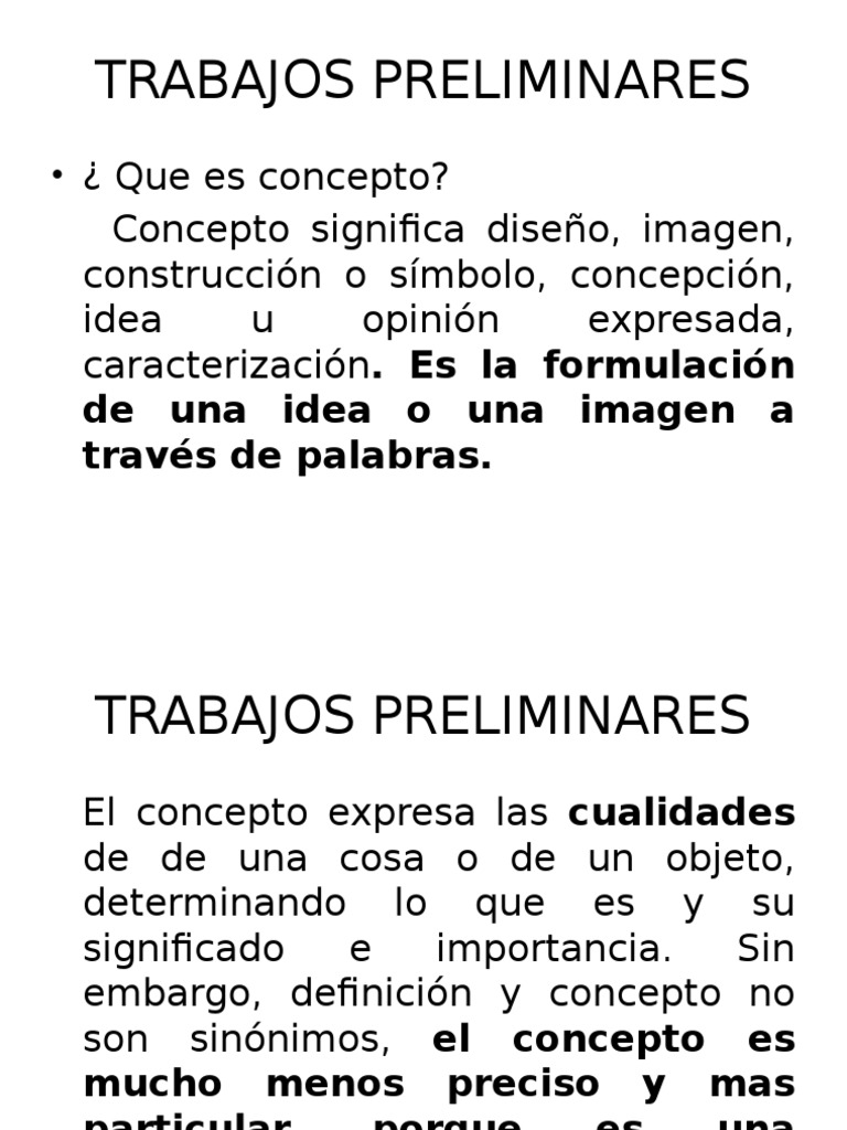 Trabajos Preliminares | PDF | Concepto | Definición