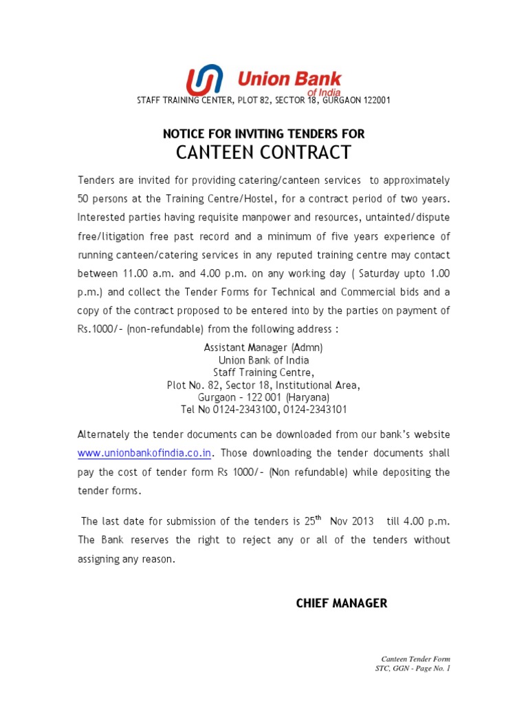 Tenders for Canteen tin Gurgaon0000000000000 Independent Contractor