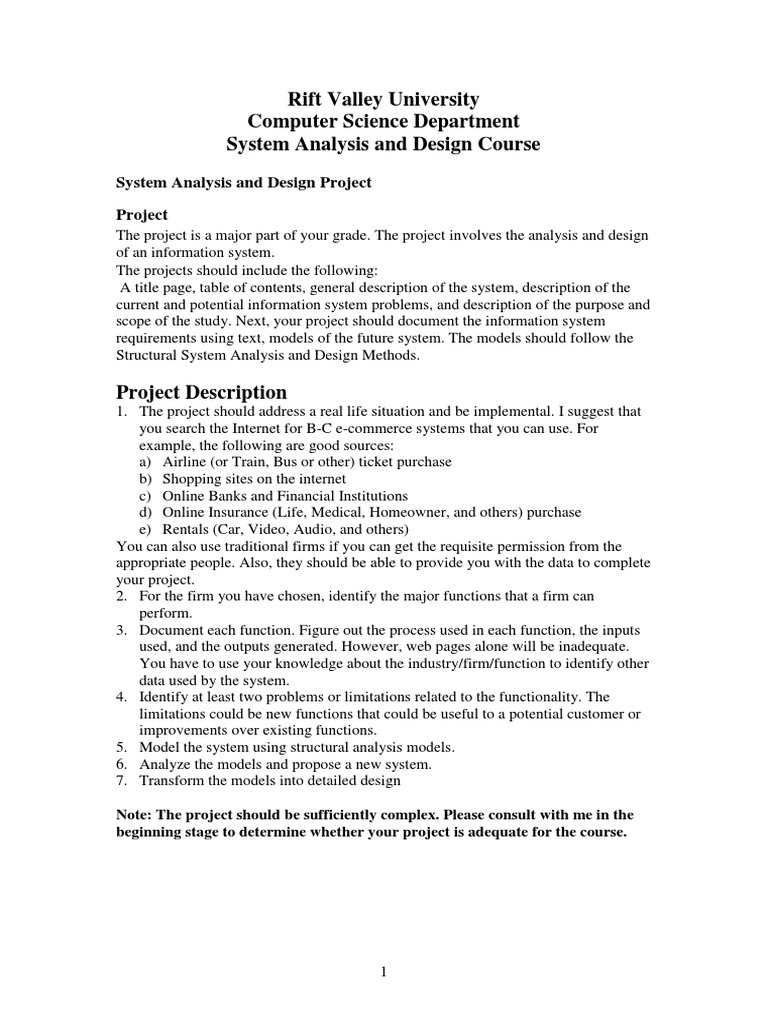 System Analysis and Design Project Format PDF | PDF | System | Software