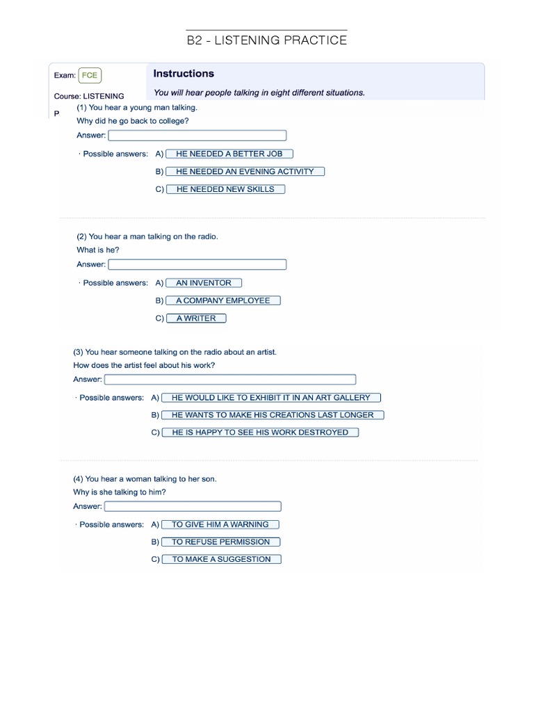 B2 Listening Practice | PDF