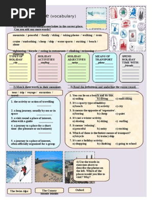 holiday time vocabulary worksheet for intermediate students pdf