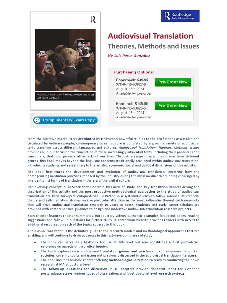 2014 Audiovisual Translation. Theories | PDF | Translations | Theory