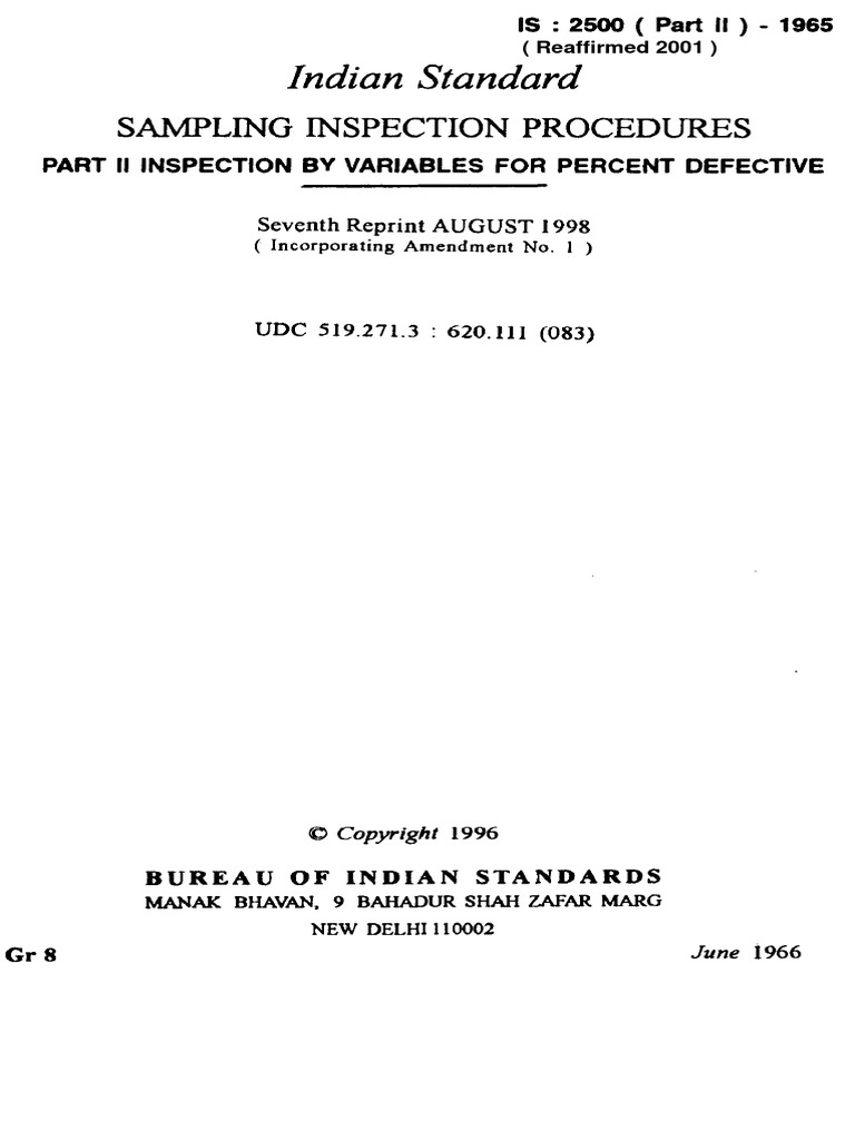 2500 Part 2 - Sampling Proceudure For Inspection by % Defective | PDF ...