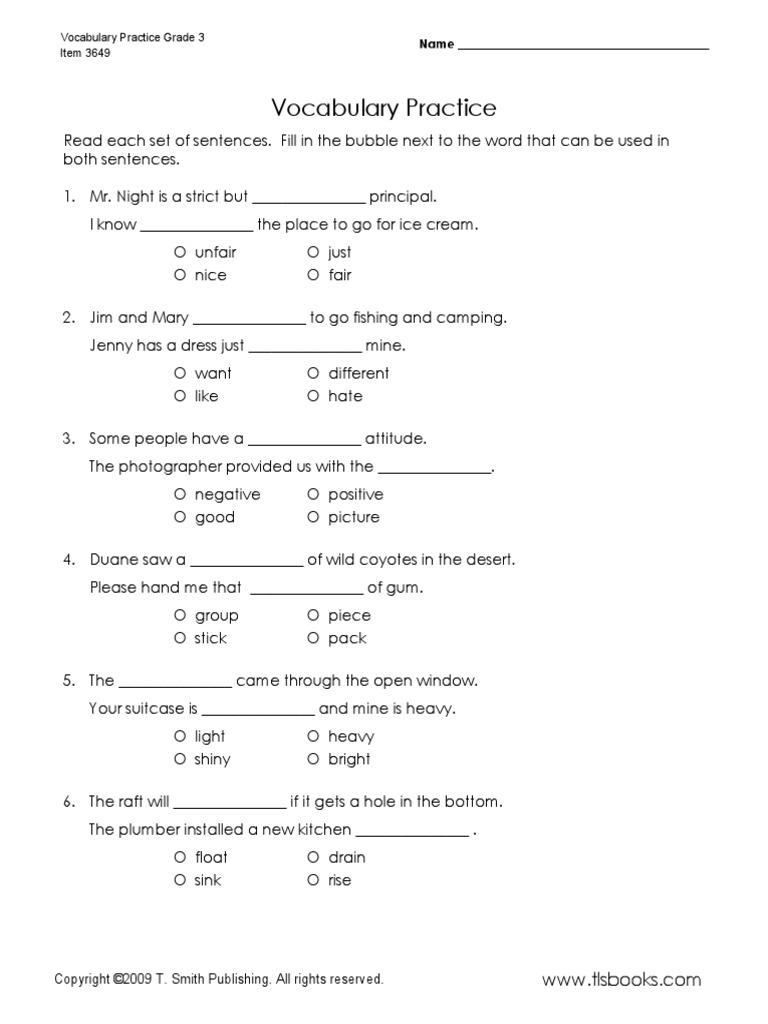 vocabulary practice grade 3 item 3649