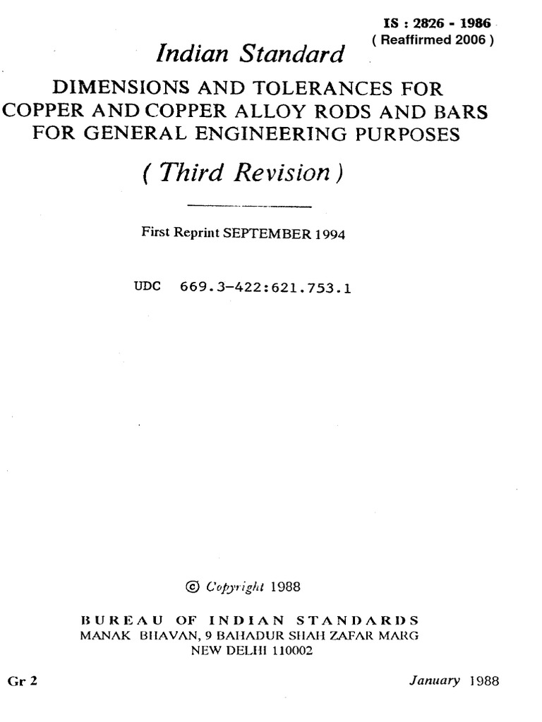 2826 - Dimensions & Tolerances For Cu & Cu Alloy Rods & Bars | PDF ...